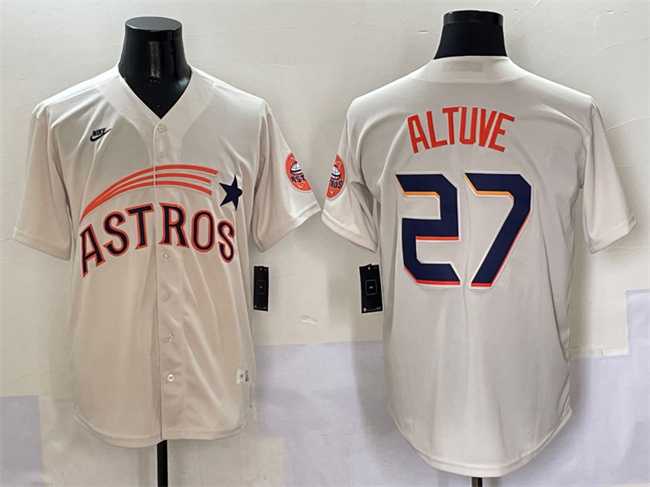 Men%27s Houston Astros #27 Jose Altuve Cream Throwback Cooperstown Collection Limited Stitched Jersey